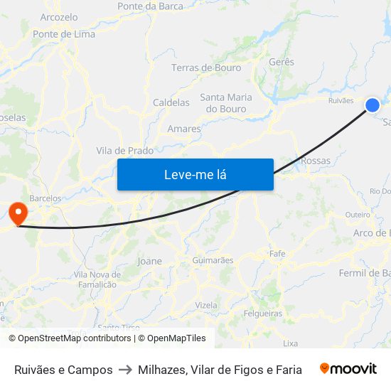 Ruivães e Campos to Milhazes, Vilar de Figos e Faria map