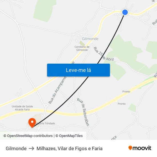 Gilmonde to Milhazes, Vilar de Figos e Faria map