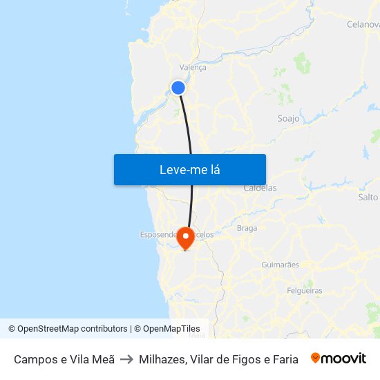 Campos e Vila Meã to Milhazes, Vilar de Figos e Faria map