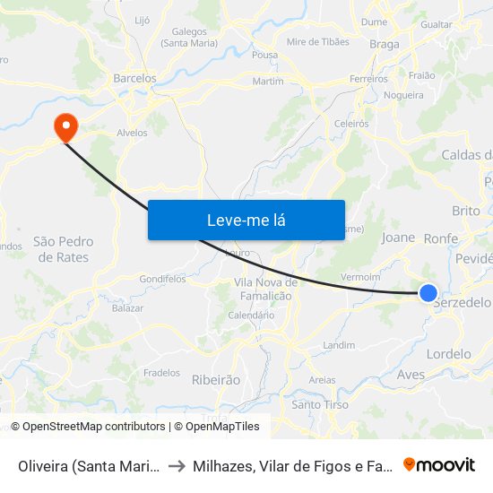 Oliveira (Santa Maria) to Milhazes, Vilar de Figos e Faria map