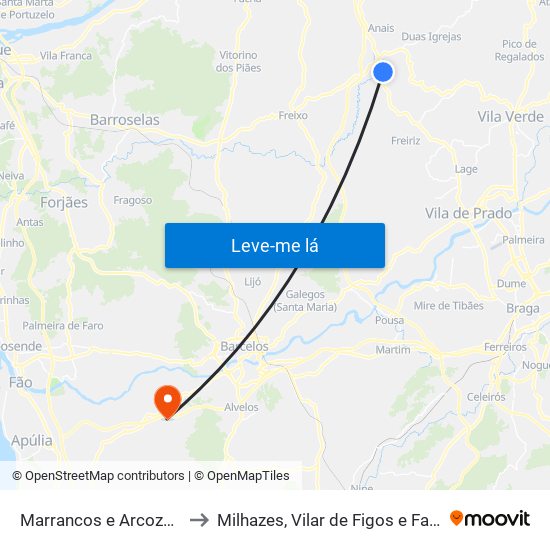 Marrancos e Arcozelo to Milhazes, Vilar de Figos e Faria map