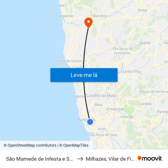 São Mamede de Infesta e Senhora da Hora to Milhazes, Vilar de Figos e Faria map