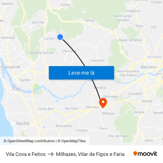 Vila Cova e Feitos to Milhazes, Vilar de Figos e Faria map