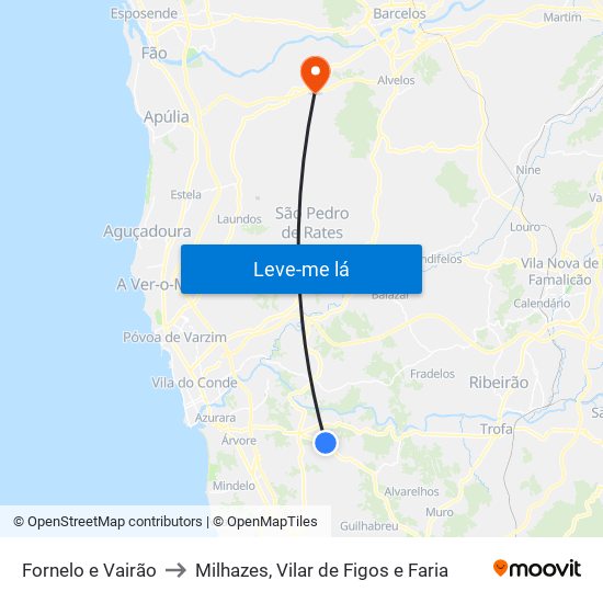 Fornelo e Vairão to Milhazes, Vilar de Figos e Faria map