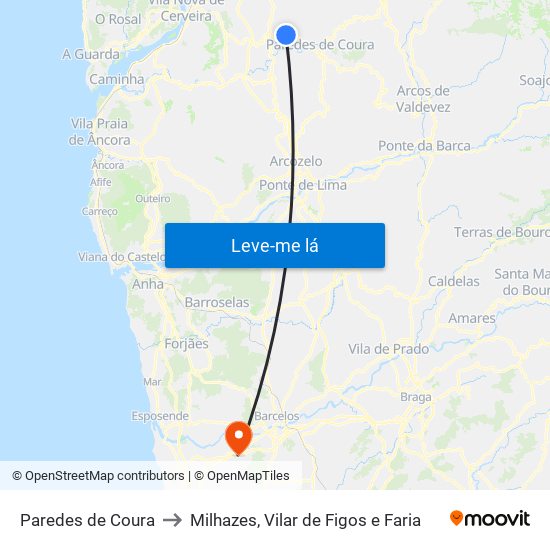 Paredes de Coura to Milhazes, Vilar de Figos e Faria map
