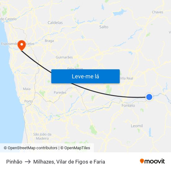 Pinhão to Milhazes, Vilar de Figos e Faria map