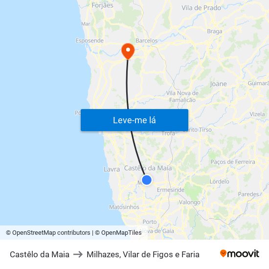 Castêlo da Maia to Milhazes, Vilar de Figos e Faria map