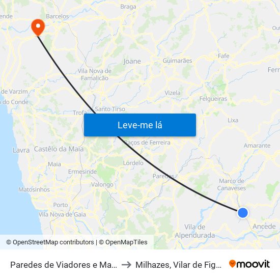 Paredes de Viadores e Manhuncelos to Milhazes, Vilar de Figos e Faria map