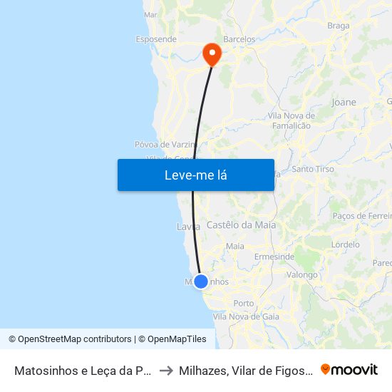 Matosinhos e Leça da Palmeira to Milhazes, Vilar de Figos e Faria map