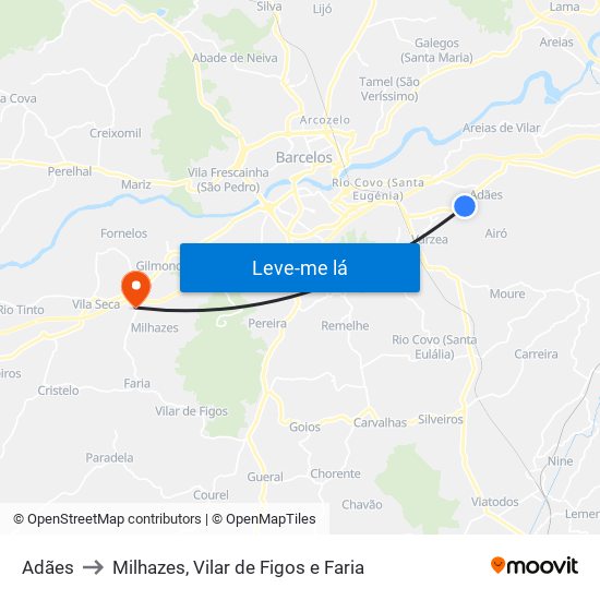 Adães to Milhazes, Vilar de Figos e Faria map