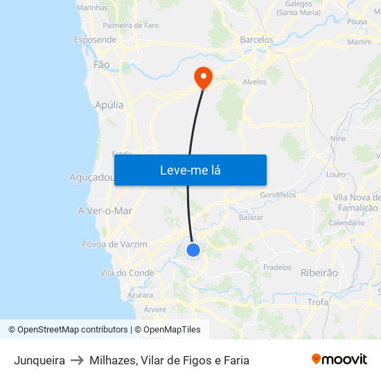 Junqueira to Milhazes, Vilar de Figos e Faria map