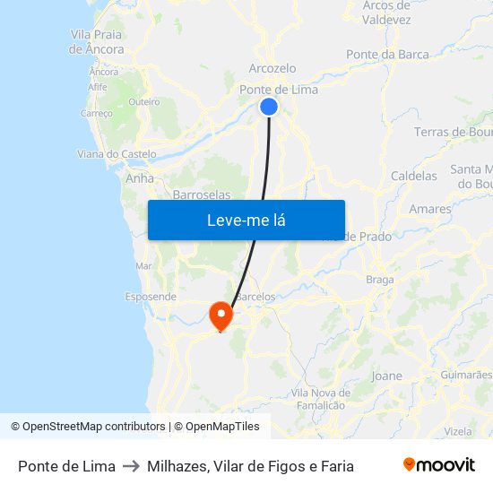 Ponte de Lima to Milhazes, Vilar de Figos e Faria map
