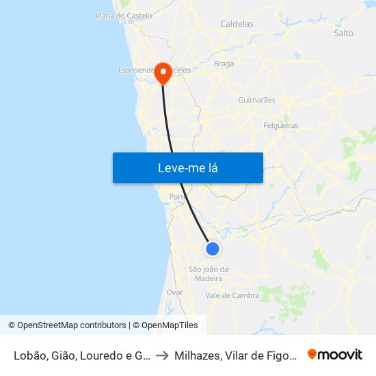 Lobão, Gião, Louredo e Guisande to Milhazes, Vilar de Figos e Faria map