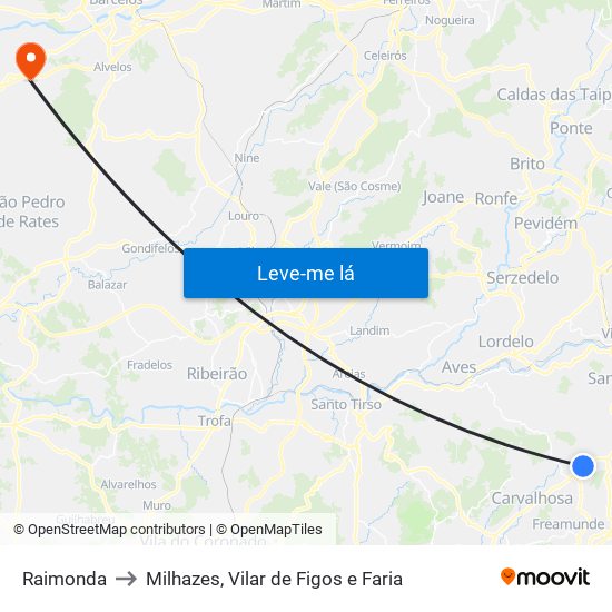 Raimonda to Milhazes, Vilar de Figos e Faria map