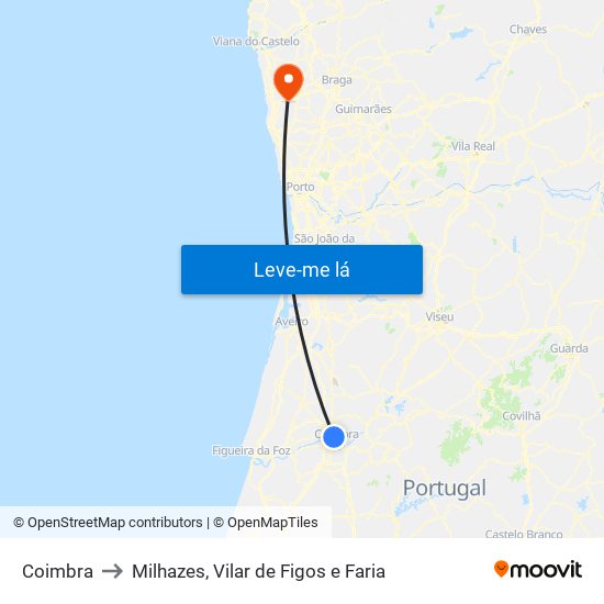 Coimbra to Milhazes, Vilar de Figos e Faria map