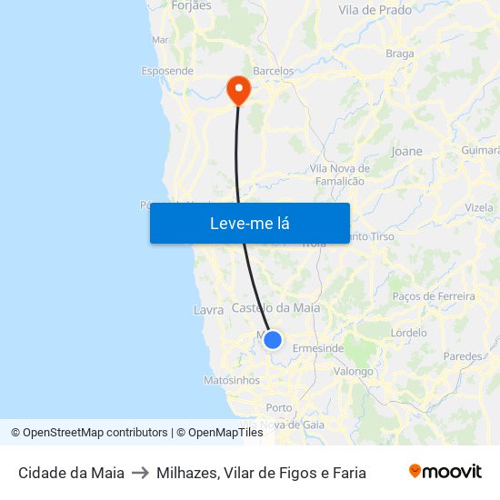 Cidade da Maia to Milhazes, Vilar de Figos e Faria map