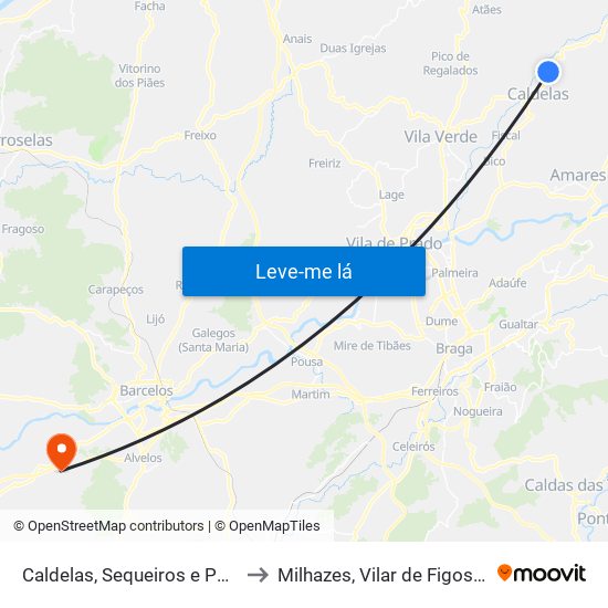 Caldelas, Sequeiros e Paranhos to Milhazes, Vilar de Figos e Faria map