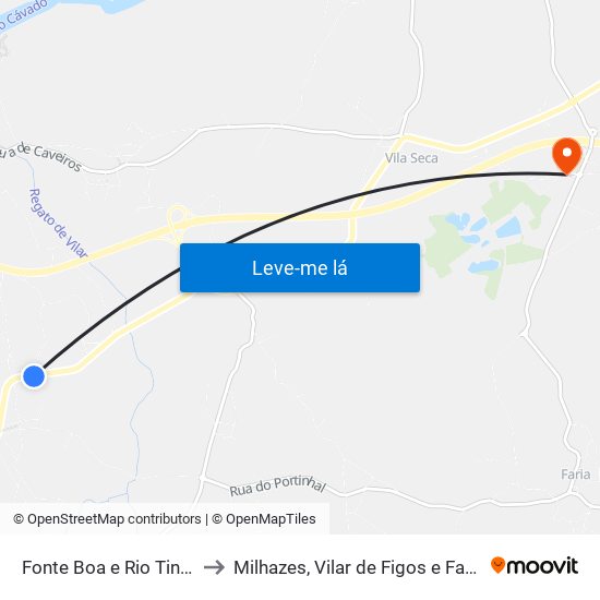 Fonte Boa e Rio Tinto to Milhazes, Vilar de Figos e Faria map