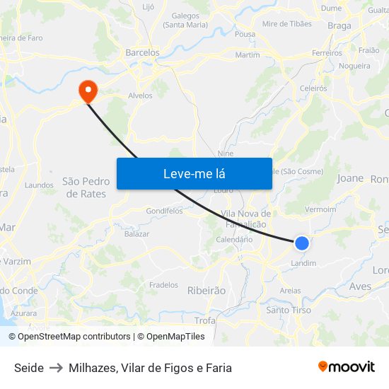 Seide to Milhazes, Vilar de Figos e Faria map