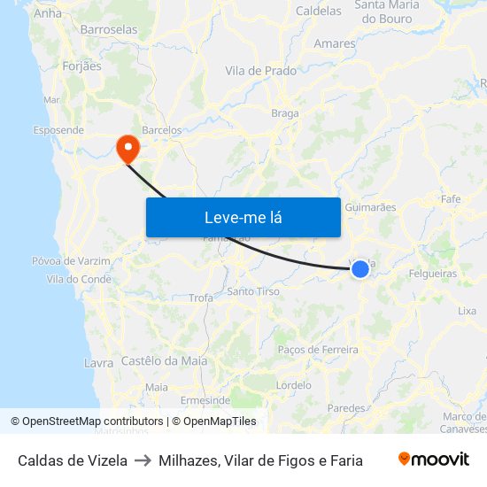 Caldas de Vizela to Milhazes, Vilar de Figos e Faria map