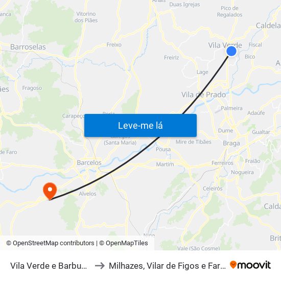 Vila Verde e Barbudo to Milhazes, Vilar de Figos e Faria map