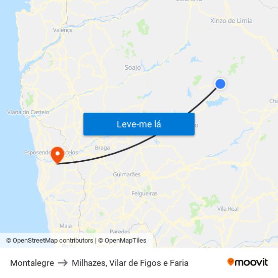 Montalegre to Milhazes, Vilar de Figos e Faria map