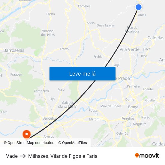 Vade to Milhazes, Vilar de Figos e Faria map