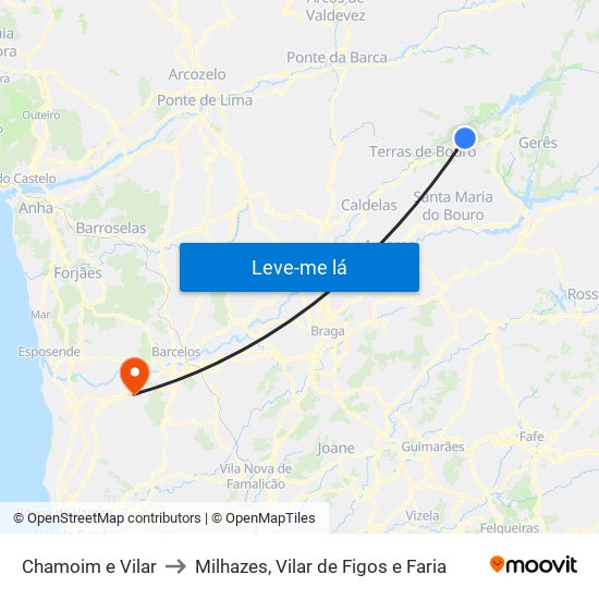 Chamoim e Vilar to Milhazes, Vilar de Figos e Faria map