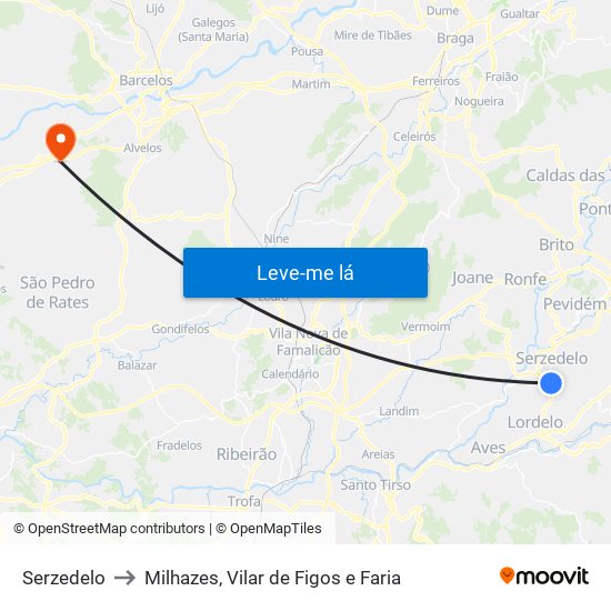 Serzedelo to Milhazes, Vilar de Figos e Faria map