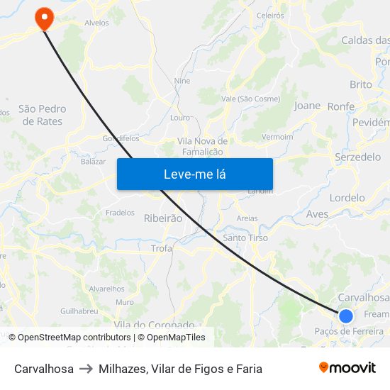 Carvalhosa to Milhazes, Vilar de Figos e Faria map
