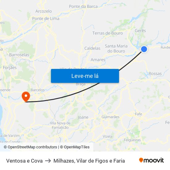 Ventosa e Cova to Milhazes, Vilar de Figos e Faria map