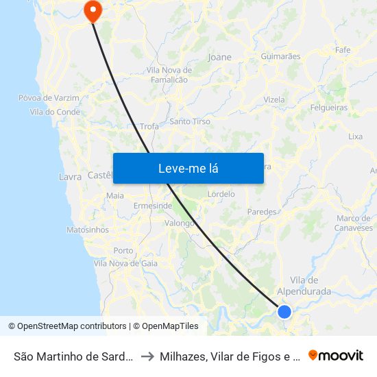 São Martinho de Sardoura to Milhazes, Vilar de Figos e Faria map