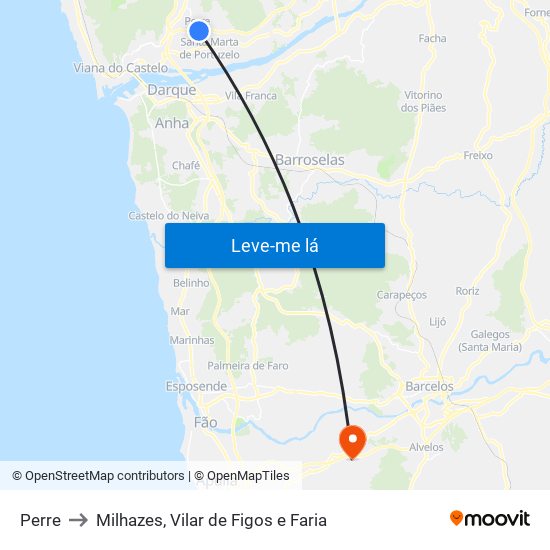 Perre to Milhazes, Vilar de Figos e Faria map