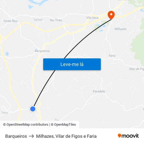 Barqueiros to Milhazes, Vilar de Figos e Faria map