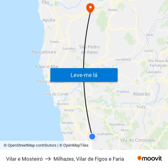 Vilar e Mosteiró to Milhazes, Vilar de Figos e Faria map