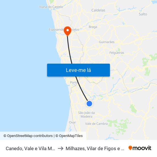 Canedo, Vale e Vila Maior to Milhazes, Vilar de Figos e Faria map