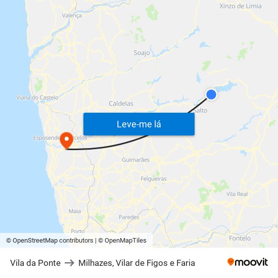 Vila da Ponte to Milhazes, Vilar de Figos e Faria map