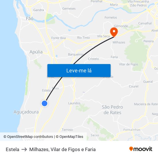 Estela to Milhazes, Vilar de Figos e Faria map