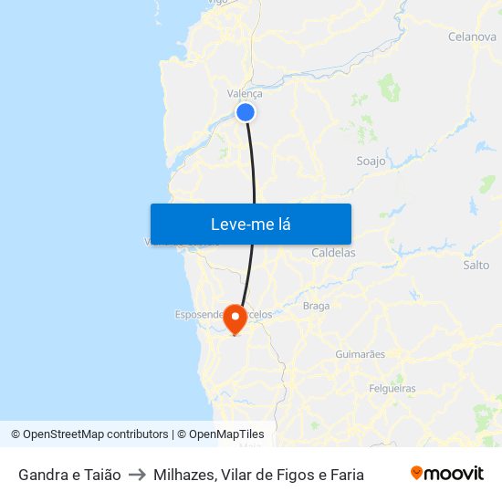 Gandra e Taião to Milhazes, Vilar de Figos e Faria map