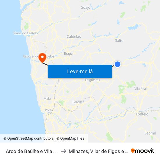 Arco de Baúlhe e Vila Nune to Milhazes, Vilar de Figos e Faria map