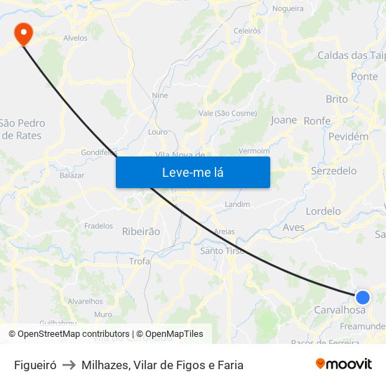 Figueiró to Milhazes, Vilar de Figos e Faria map