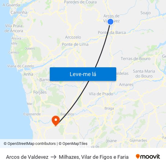 Arcos de Valdevez to Milhazes, Vilar de Figos e Faria map