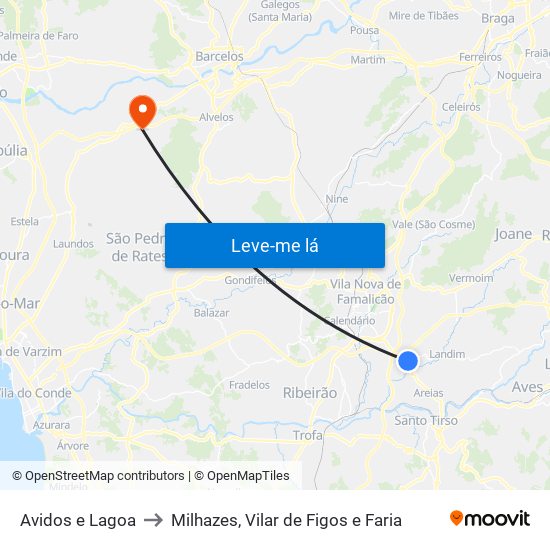 Avidos e Lagoa to Milhazes, Vilar de Figos e Faria map