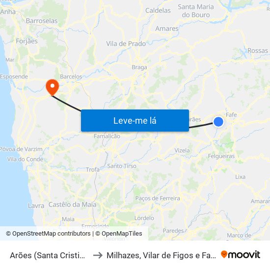 Arões (Santa Cristina) to Milhazes, Vilar de Figos e Faria map