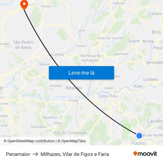 Penamaior to Milhazes, Vilar de Figos e Faria map