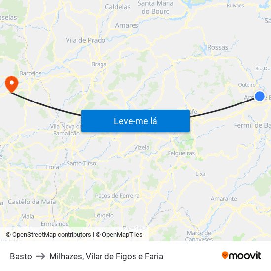 Basto to Milhazes, Vilar de Figos e Faria map