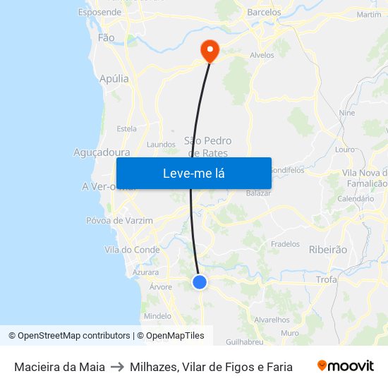 Macieira da Maia to Milhazes, Vilar de Figos e Faria map