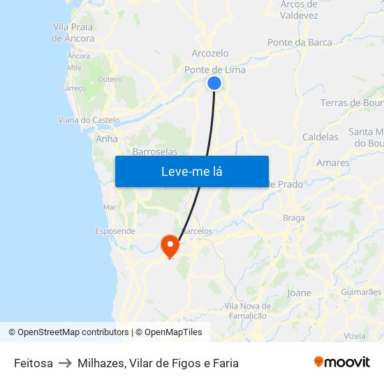 Feitosa to Milhazes, Vilar de Figos e Faria map