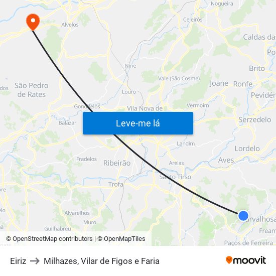 Eiriz to Milhazes, Vilar de Figos e Faria map