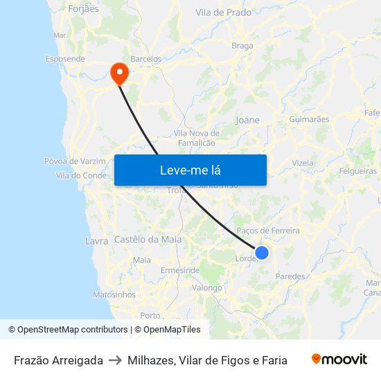 Frazão Arreigada to Milhazes, Vilar de Figos e Faria map